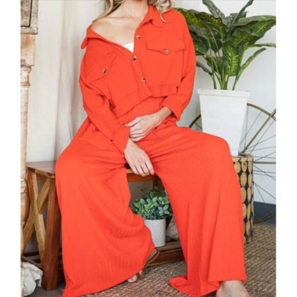 Bucket List | White‎ Set Wide Leg Pants & Button-Up Jacket |  Large | SKU6xl